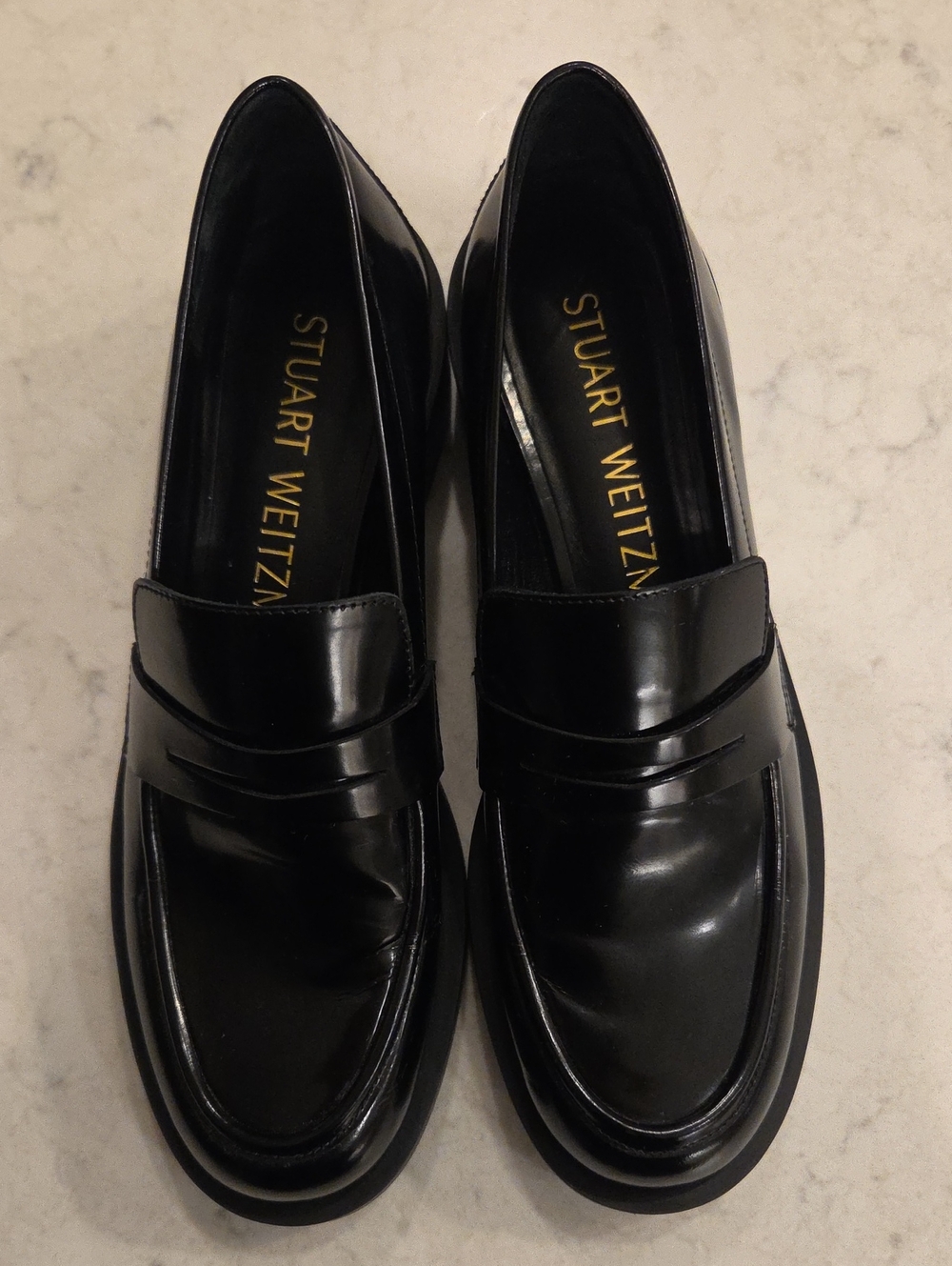 Stuart Weitzman Palmer Bold Black Leather Loafers